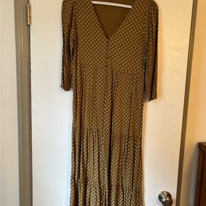 Madewell Olive Patterned Long Sleeve Dress